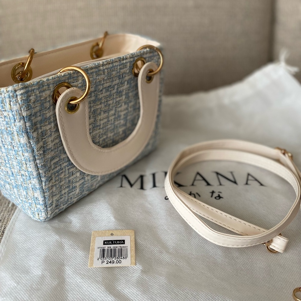 Blue and Cream Women's Bag